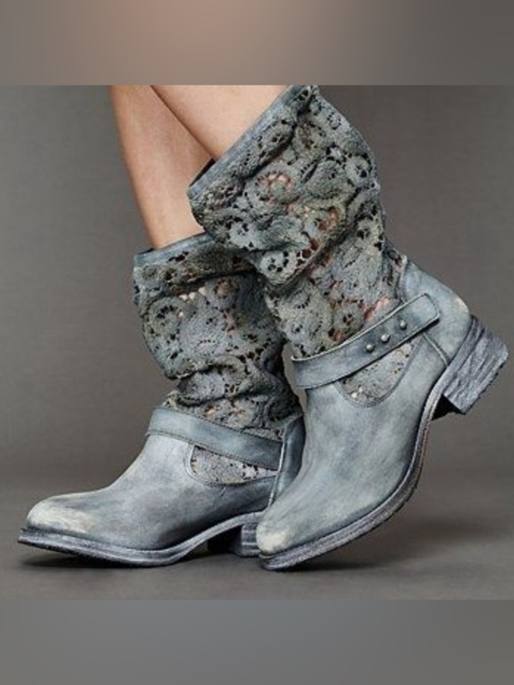 Free People Beau Crochet Distressed Boots